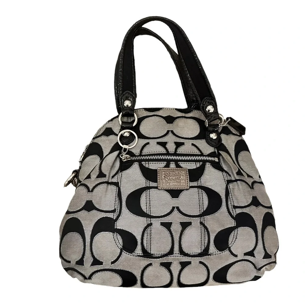 Vintage grey black Coach Poppy handbag with crossbody strap - Picture 3 of 7